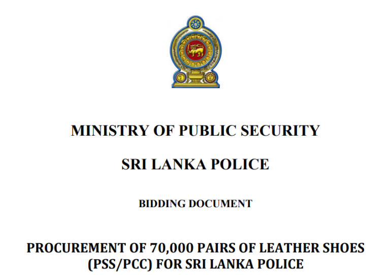 PROCUREMENT OF  70,000 PAIRS  OF LEATHER SHOES (PSS/PCC) FOR SRI LANKA POLICE